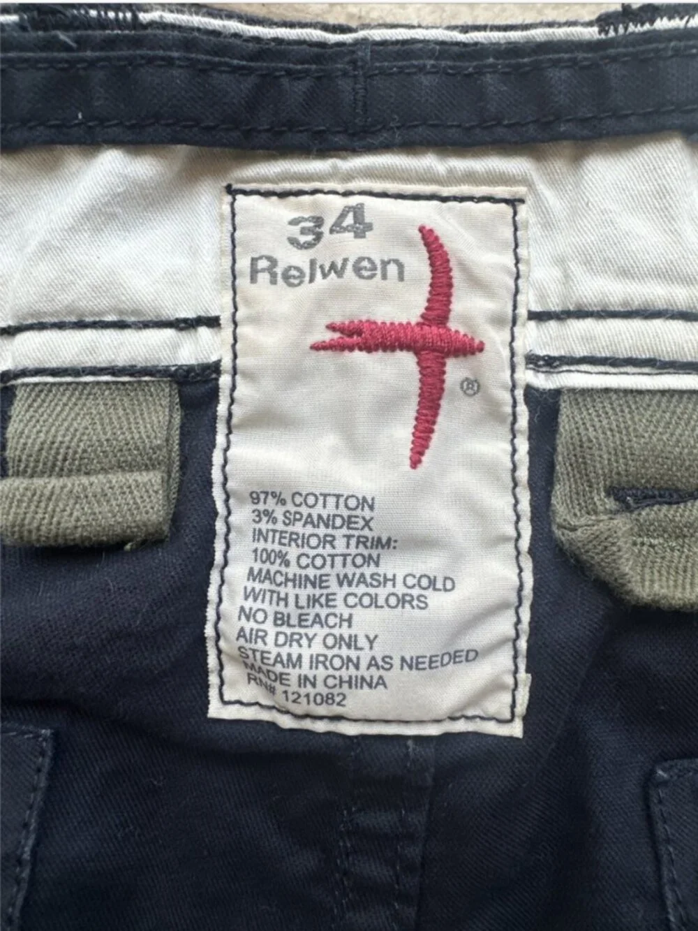 Relwen Mens Navy Blue Chino Shorts Size 34 Utility Panel Stretch Cotton 121082